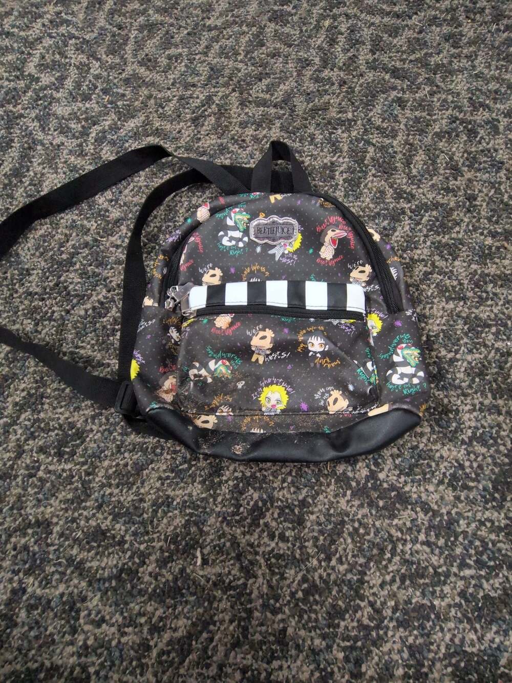 Bioworld Beetlejuice All Over Print Mini Backpack Black And White Stripe